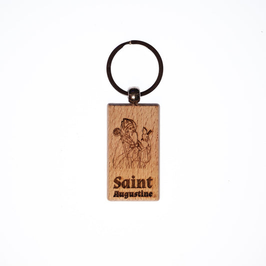 Saint Augustine, Solid Wood Keychain, Engraved in the USA, Catholic