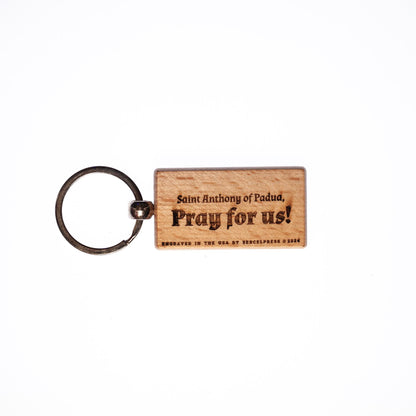 Saint Anthony of Padua, Hand-Colored, Solid Wood Keychain, Engraved in the USA, Catholic