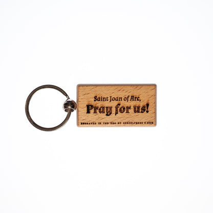 Saint Joan of Arc, Hand-Colored, Solid Wood Keychain, Engraved in the USA, Catholic