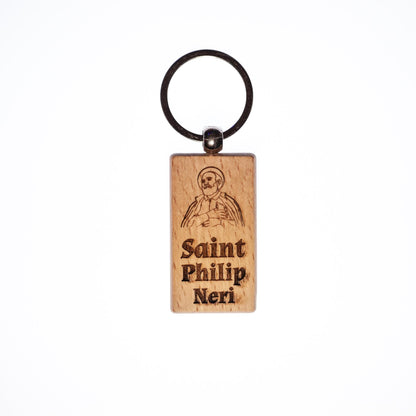 Saint Philip Neri, Solid Wood Keychain, Engraved in the USA, Catholic