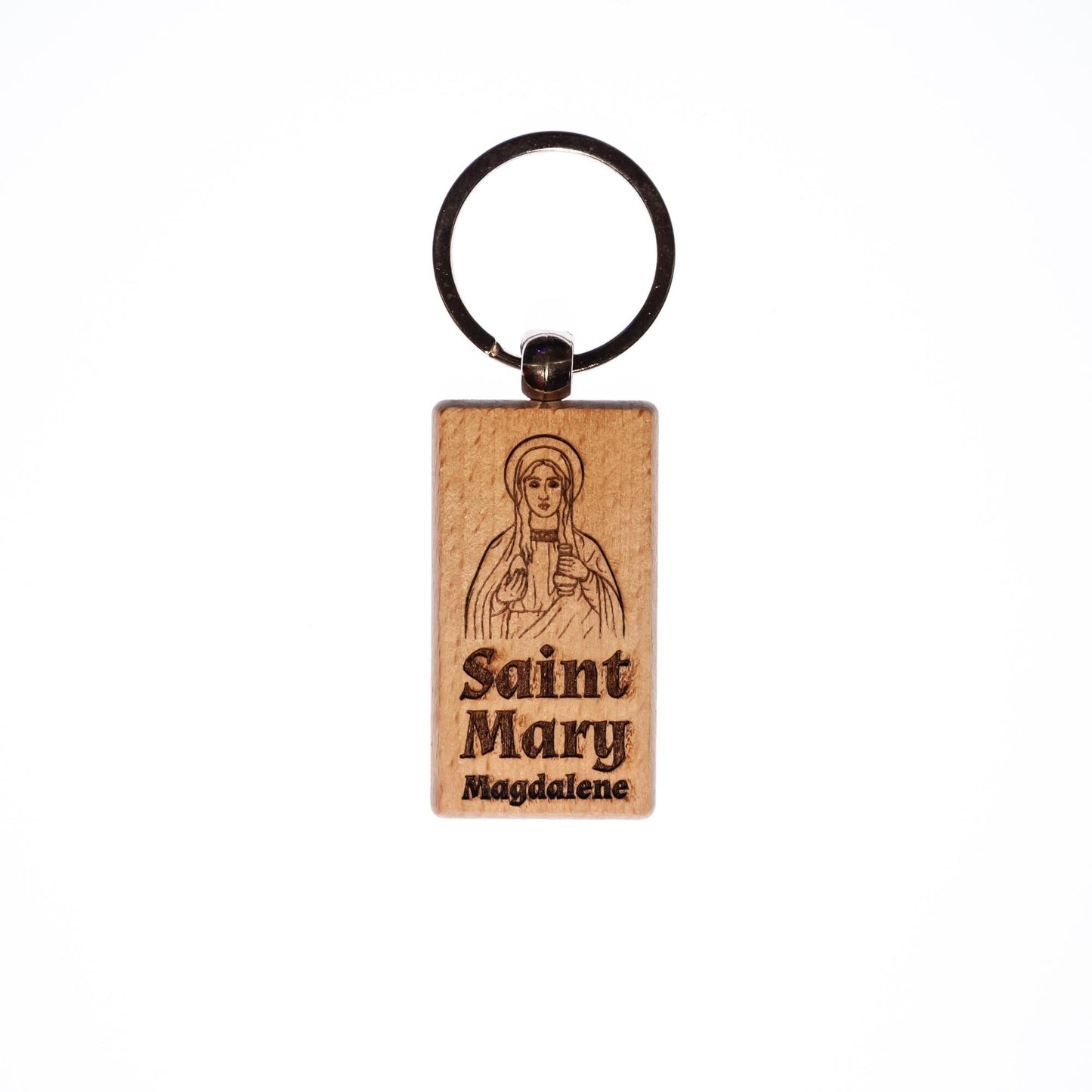 Saint Mary Magdalene, Solid Wood Keychain, Engraved in the USA, Catholic