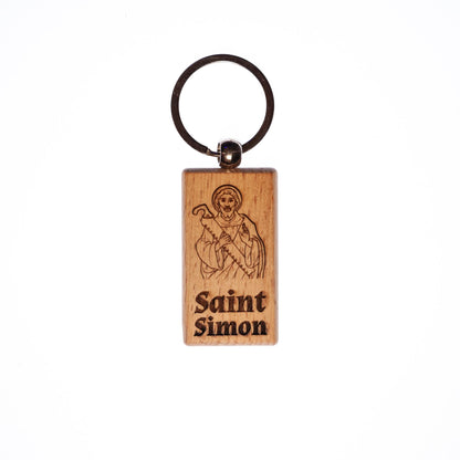 Saint Simon, Solid Wood Keychain, Engraved in the USA, Catholic