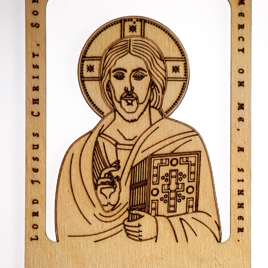 Wooden Jesus Prayer Phone Stand | Laser‑Engraved Baltic Birch | Made in USA | Christian Gift, Traditional Prayer Stand, Desktop Devotion