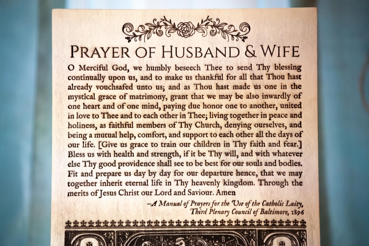 Prayer of Husband and Wife, 8x10 inch Laser-Engraved Wood Wall Art  | Engraved in the USA | Catholic Living