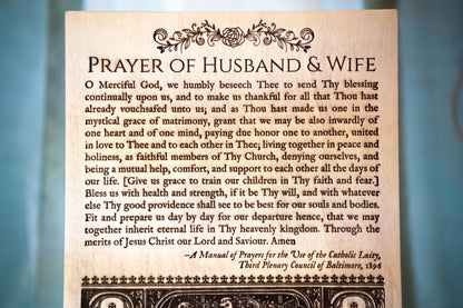 Prayer of Husband and Wife, 8x10 inch Laser-Engraved Wood Wall Art  | Engraved in the USA | Catholic Living