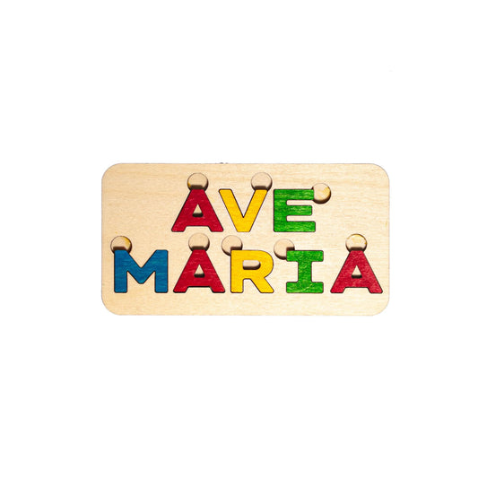 Mini Ave Maria Letter Puzzle, Made in the USA from Birch Wood, 5.5" x 2.75", Catholic Education, Home School