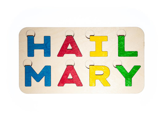 Large Hail Mary Letter Puzzle, Made in the USA from Birch Wood, 11" x 5.5", Catholic Education, Home School