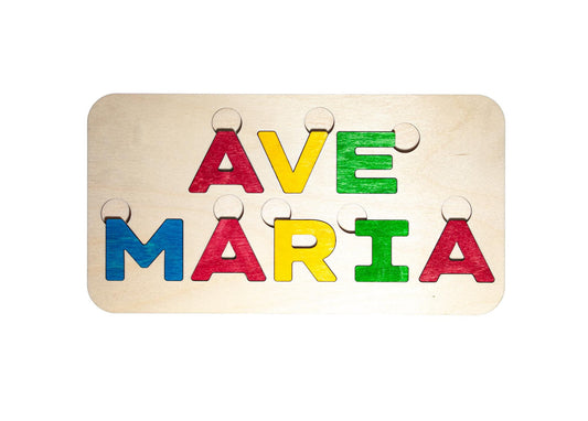 Large Ave Maria Letter Puzzle, Made in the USA from Birch Wood, 11" x 5.5", Catholic Education, Home School