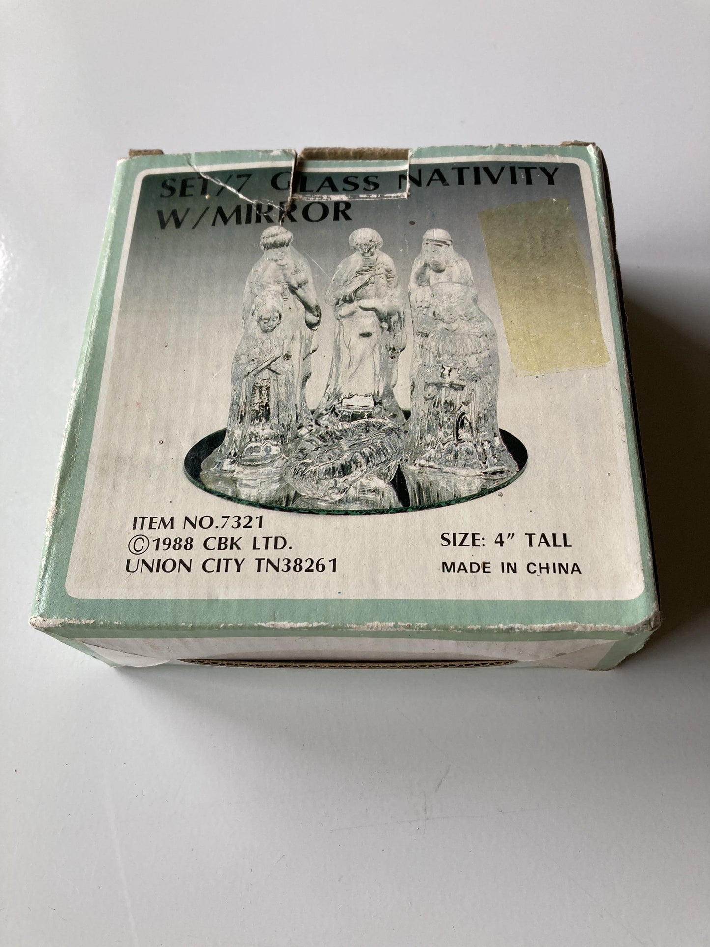 Vintage Set/7 Glass Nativity W/Mirror