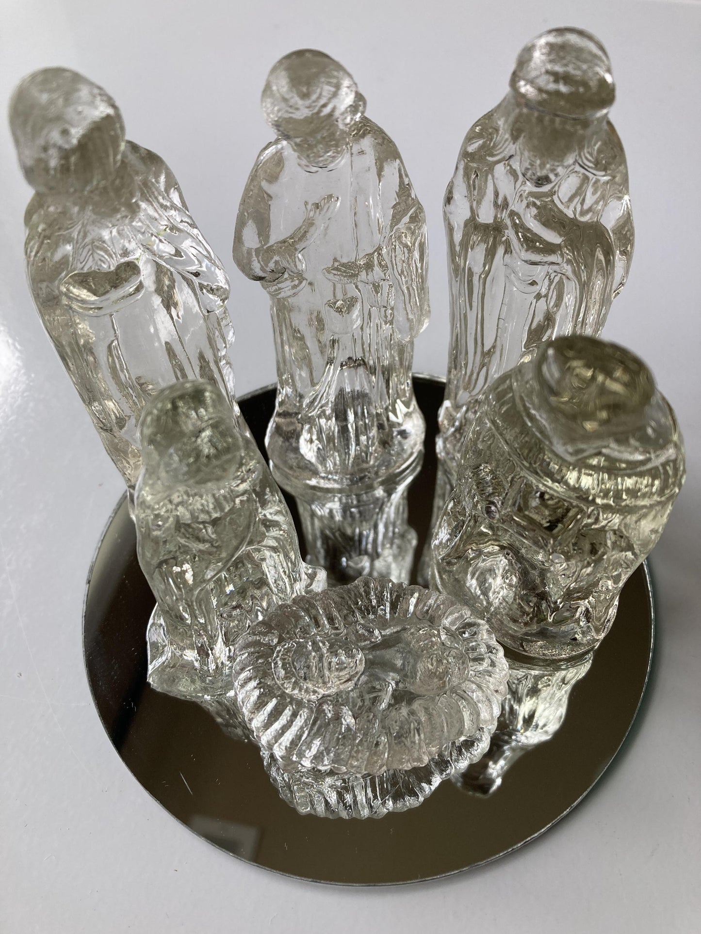 Vintage Set/7 Glass Nativity W/Mirror