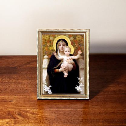 Virgin of the Lilies, Madonna & Child, Bouguereau, Hand-Framed Original Design—Restored Antique Artwork—Gold Frame, Wall Decor, 5x7, 8x10