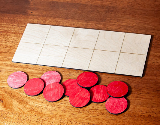 Wooden Ten Frame with Double-Sided Counting Discs | 10x4 Inch Birch Wood Math Board | Classroom Use, Homeschool, Montessori | Made in USA