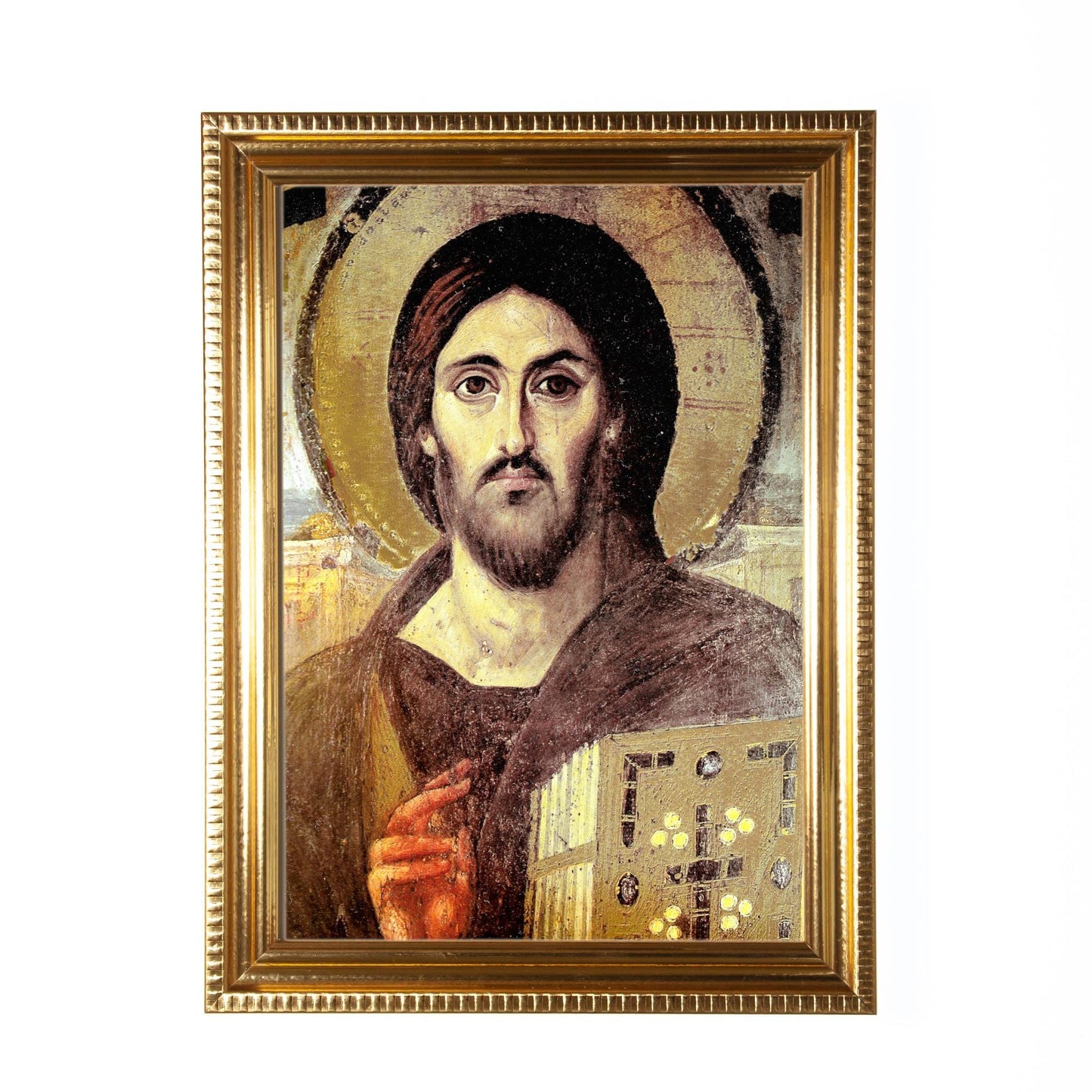 Christ Pantocrator, Hand-Framed Original Design—Restored Antique Artwork—Gold Frame, Jesus, Catholic Wall Decor, Home Altar, 5x7 or 8x10