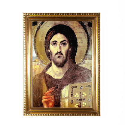 Christ Pantocrator, Hand-Framed Original Design—Restored Antique Artwork—Gold Frame, Jesus, Catholic Wall Decor, Home Altar, 5x7 or 8x10