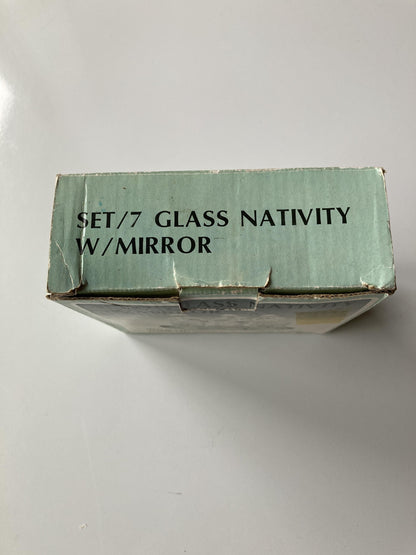 Vintage Set/7 Glass Nativity W/Mirror