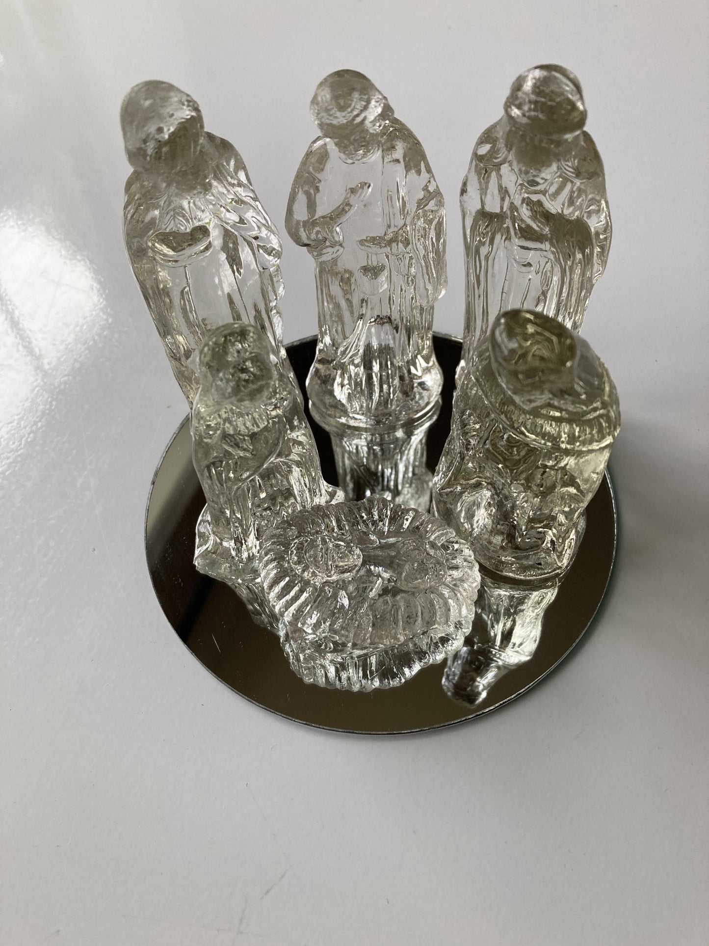 Vintage Set/7 Glass Nativity W/Mirror
