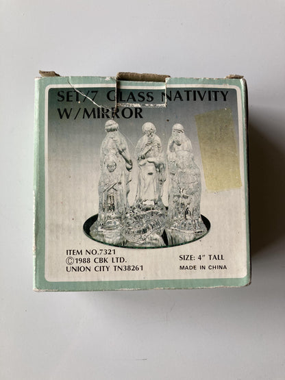 Vintage Set/7 Glass Nativity W/Mirror