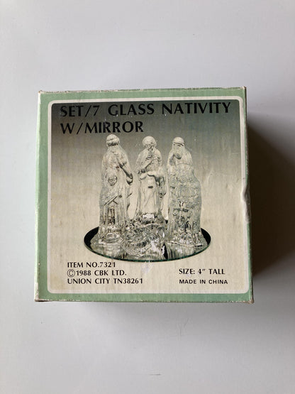 Vintage Set/7 Glass Nativity W/Mirror
