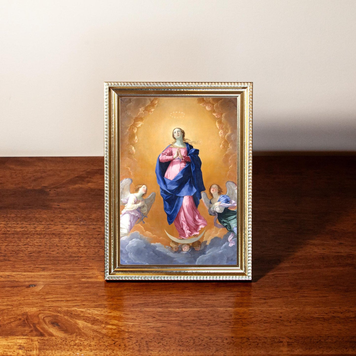 Immaculate Conception, Hand-Framed Original Design—Restored Antique Artwork—Gold Frame, Wall Decor, Home Altar, Blessed Virgin, 5x7, 8x10