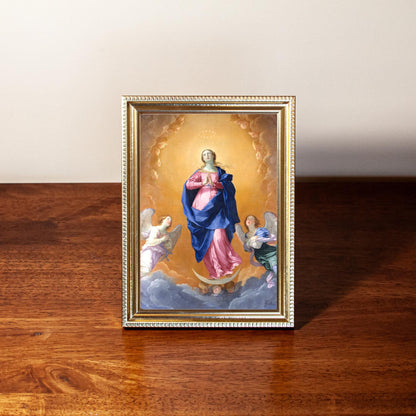 Immaculate Conception, Hand-Framed Original Design—Restored Antique Artwork—Gold Frame, Wall Decor, Home Altar, Blessed Virgin, 5x7, 8x10