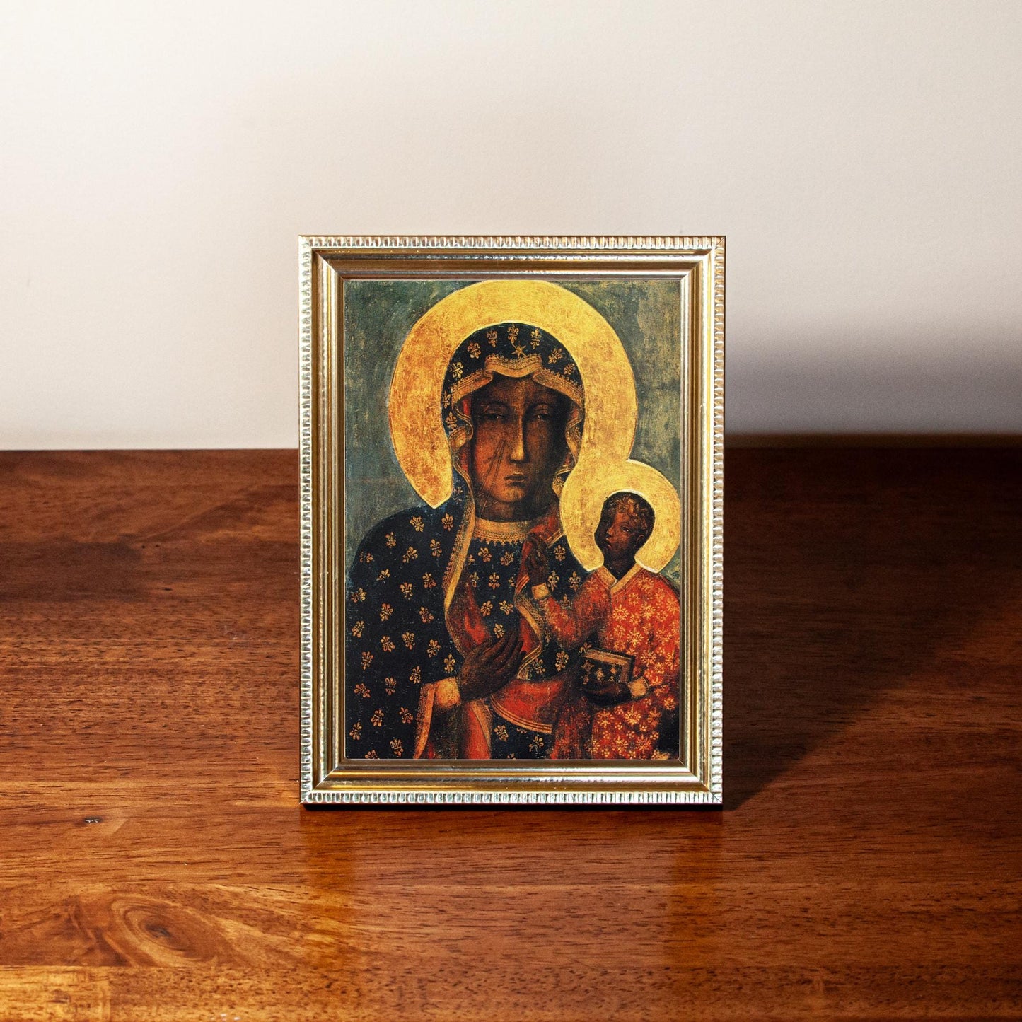 Our Lady of Czestochowa, Hand-Framed Original Design—Restored Antique Artwork—Gold Frame, Catholic Black Madonna, Wall Decor, 5x7 or 8x10