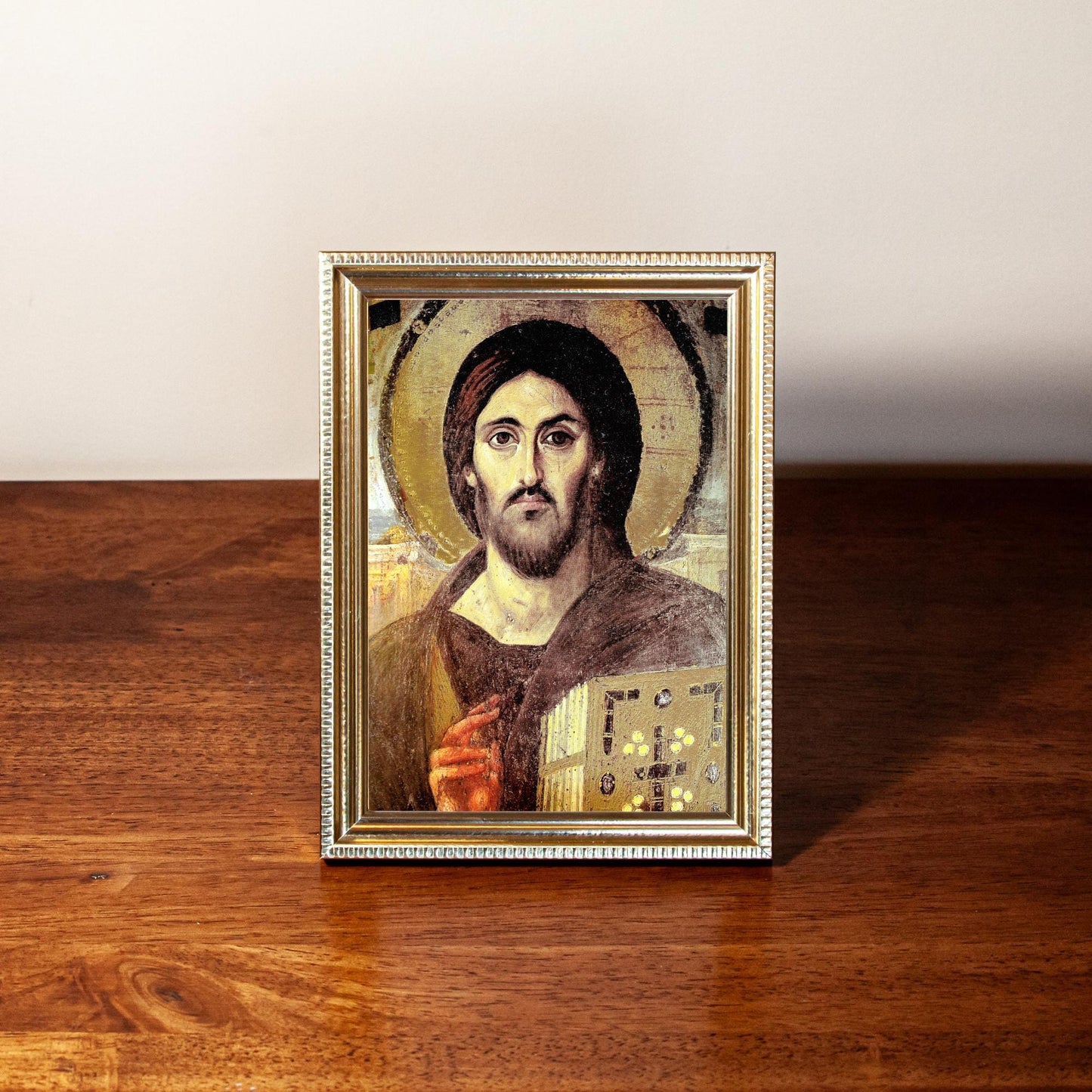 Christ Pantocrator, Hand-Framed Original Design—Restored Antique Artwork—Gold Frame, Jesus, Catholic Wall Decor, Home Altar, 5x7 or 8x10