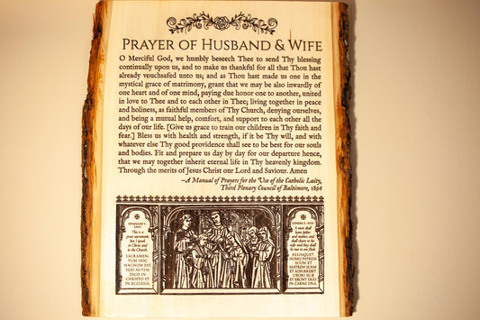 Prayer of Husband and Wife, 11 x 13 inch Laser-Engraved Wood Wall Art, Large, Engraved in the USA, Catholic Living