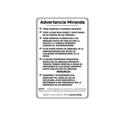 Miranda Warning Card in Spanish – Wallet/Pocket Card  – Know Your Rights Card for Police, Legal Aid, Law Enforcement, Attorneys, Made in USA