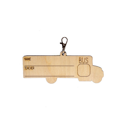 Car Rider or Bus Rider Backpack Tag – School Dismissal Clip-On Tag – Laser Engraved Wood ID with Lobster Clasp – Write-On Teacher Kit