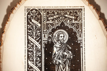 Saint Joseph the Worker, 10 x 13 inch Laser-Engraved Wood Wall Art with Rustic Bark Edge, Engraved in the USA, Catholic Living