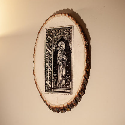 Saint Joseph the Worker, 10 x 13 inch Laser-Engraved Wood Wall Art with Rustic Bark Edge, Engraved in the USA, Catholic Living