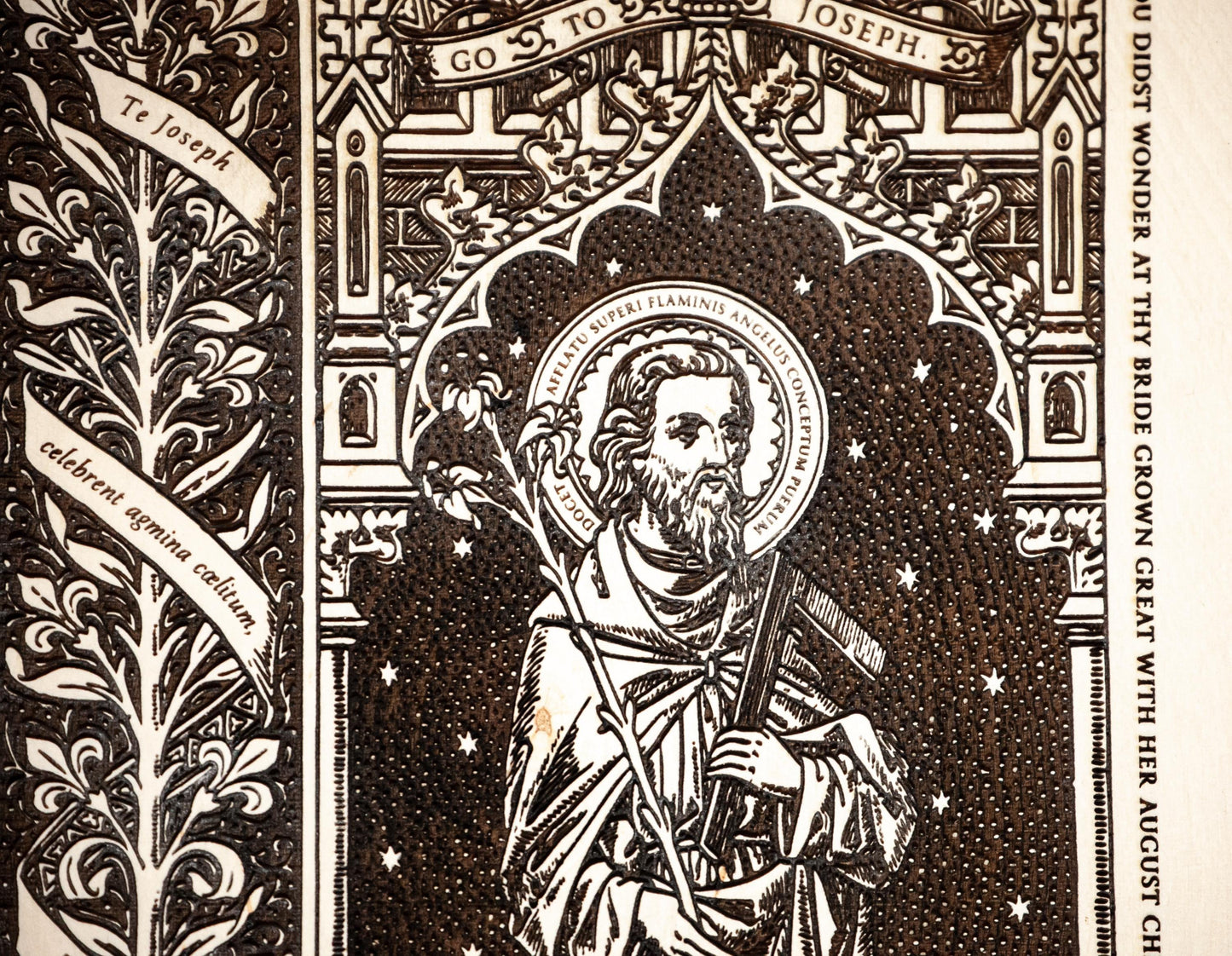 Saint Joseph the Worker, 10 x 13 inch Laser-Engraved Wood Wall Art with Rustic Bark Edge, Engraved in the USA, Catholic Living