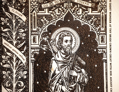 Saint Joseph the Worker, 10 x 13 inch Laser-Engraved Wood Wall Art with Rustic Bark Edge, Engraved in the USA, Catholic Living