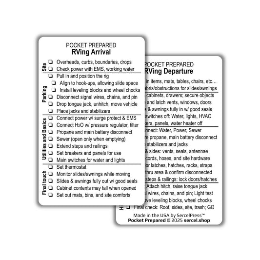 RV Setup & Departure Checklist Card – Waterproof Wallet-Sized RV Travel Prep Card – Camper Setup Reminder – Plastic Wallet Card