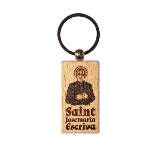 Saint Josemaria Escriva, Hand-Colored, Solid Wood Keychain, Engraved in the USA, Catholic
