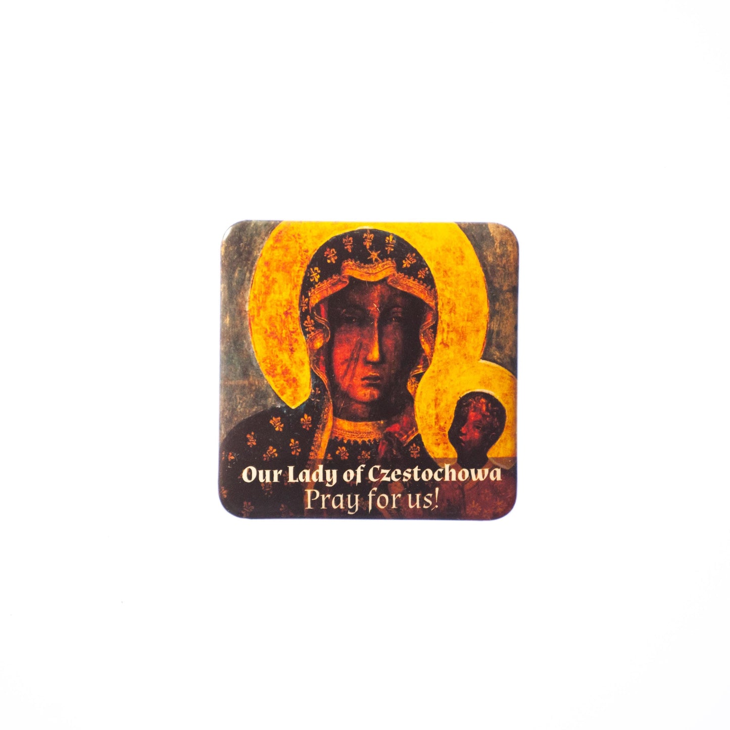 Our Lady of Czestochowa Catholic Magnet – Sacred Artwork – Durable Metal Frame – Handmade Devotional Gift – Fridge, File Cabinet, Locker