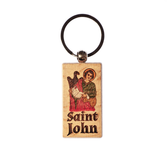 Saint John, Solid Wood Keychain, Engraved in the USA, Catholic