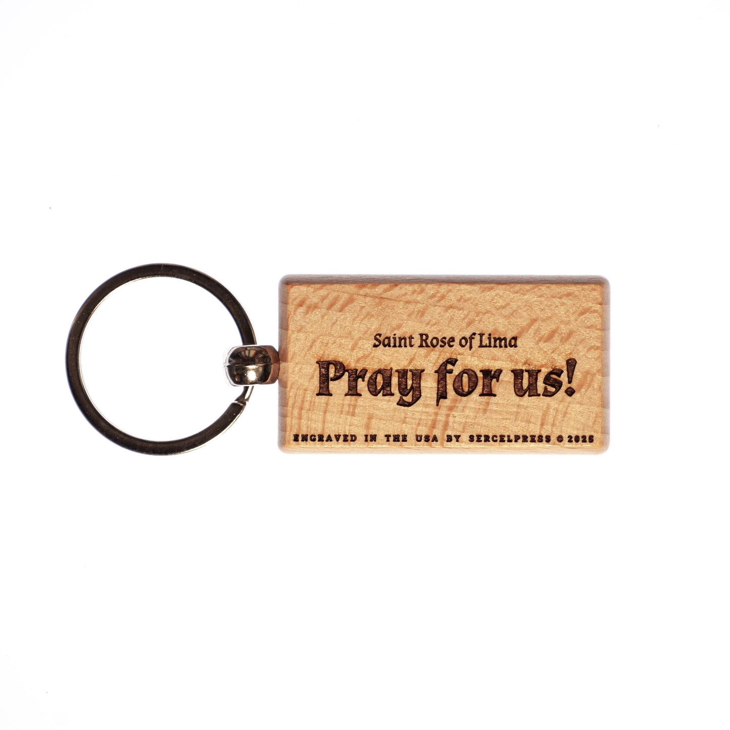 St. Rose of Lima Hand-Colored Keychain – Laser Engraved Solid Wood – Crafted in the USA — Catholic