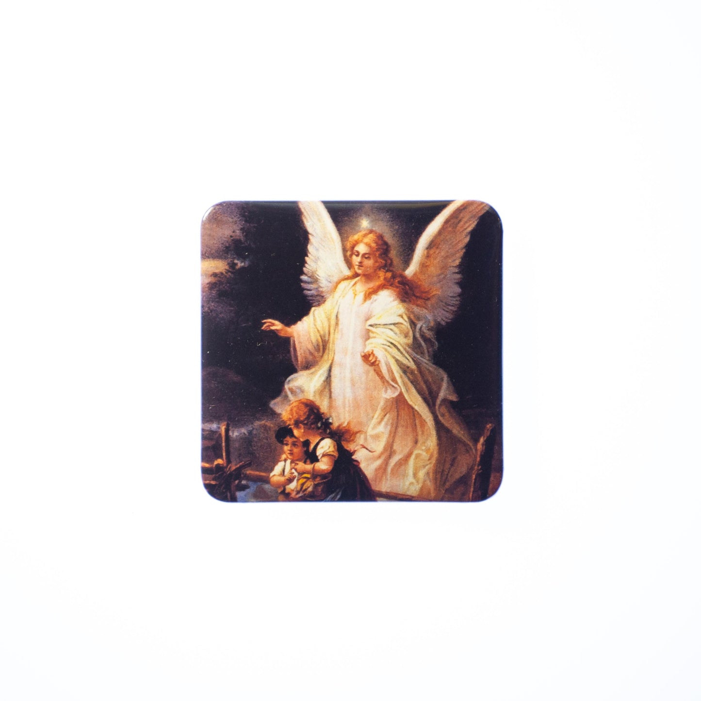 Guardian Angel Catholic Magnet – Sacred Artwork – Durable Metal Frame – Handmade Devotional Gift – Fridge, File Cabinet, Locker