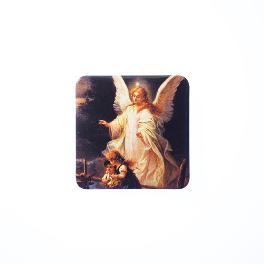 Guardian Angel Catholic Magnet – Sacred Artwork – Durable Metal Frame – Handmade Devotional Gift – Fridge, File Cabinet, Locker