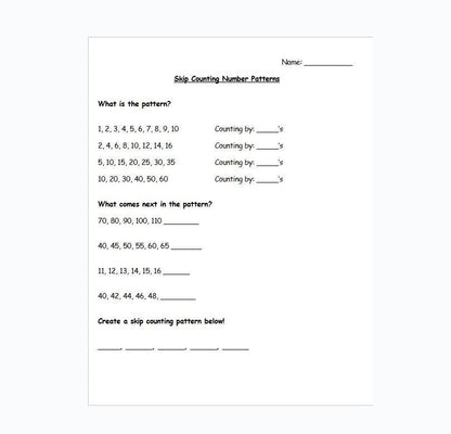 Skip Counting Number Patterns Worksheet Packet, 4 pages, 1st Grade, Instant PDF Download, School, Classroom, Homeschool