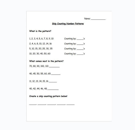 Skip Counting Number Patterns Worksheet Packet, 4 pages, 1st Grade, Instant PDF Download, School, Classroom, Homeschool