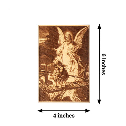 Guardian Angel Mini Wall Hanging – Hand-Colored - 4x6 Engraved Birch Wood Plaque – Made in the USA by SercelPress™ – Catholic Gift