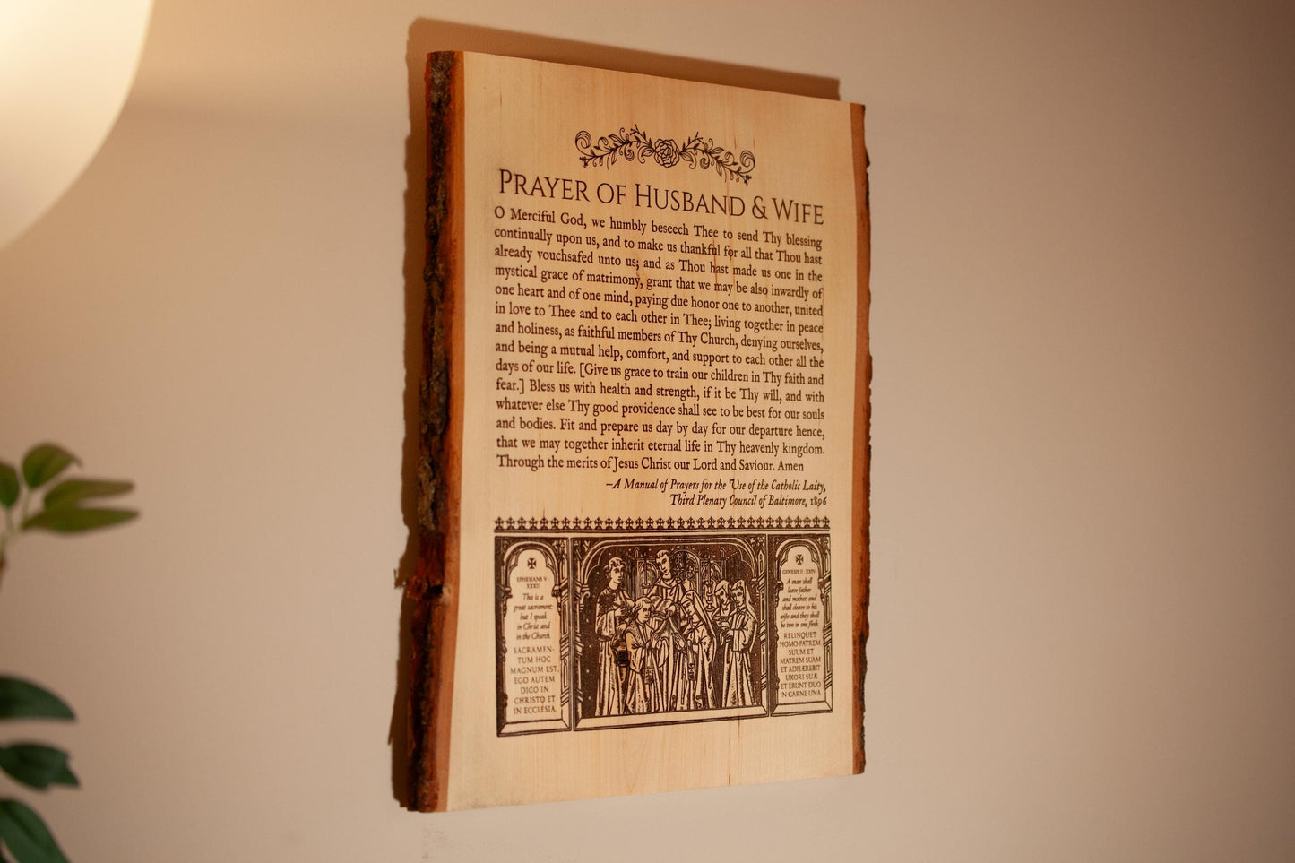 Prayer of Husband and Wife, 12 x 16 inch Laser-Engraved Wood Wall Art, Large, Engraved in the USA, Catholic Living