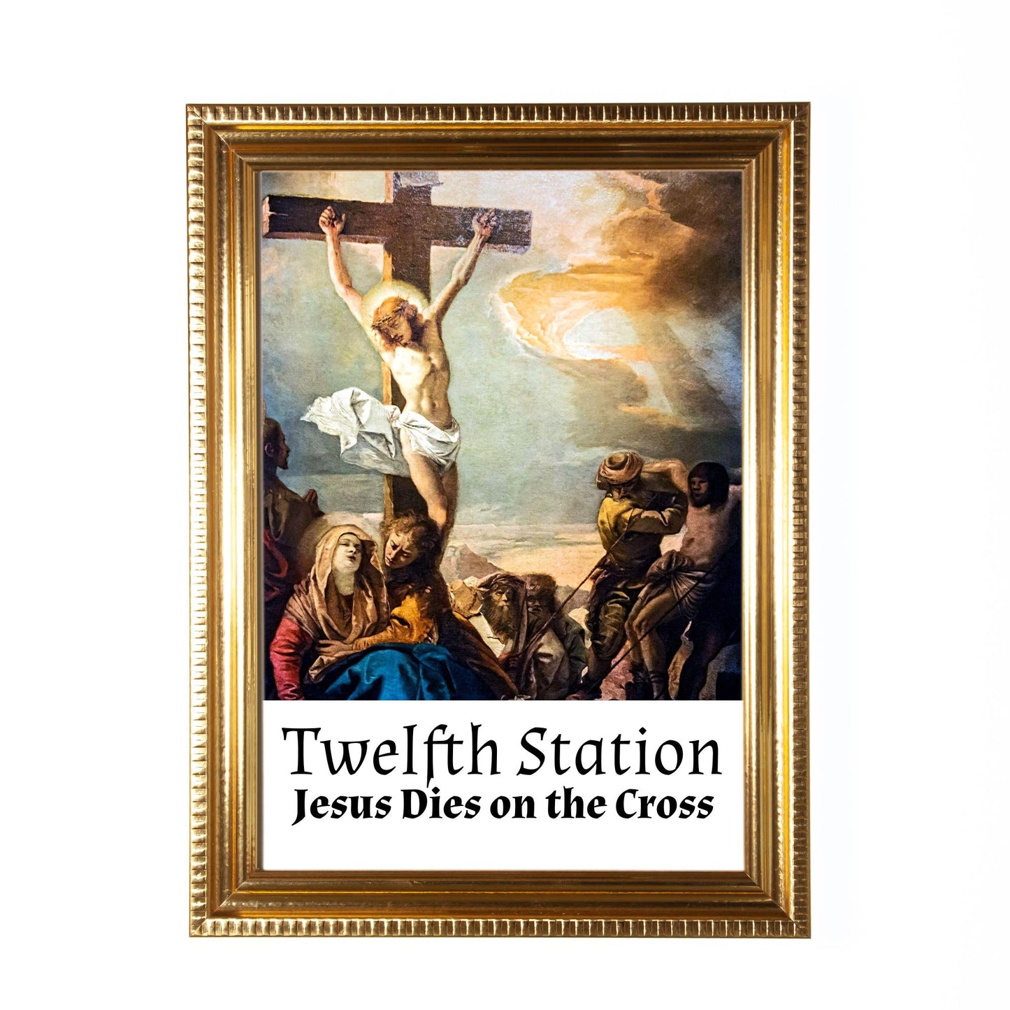 Stations of the Cross, Set of 14 Hand-Framed 5x7 Prints—Original Design with Restored Antique Artwork—Gold Frame