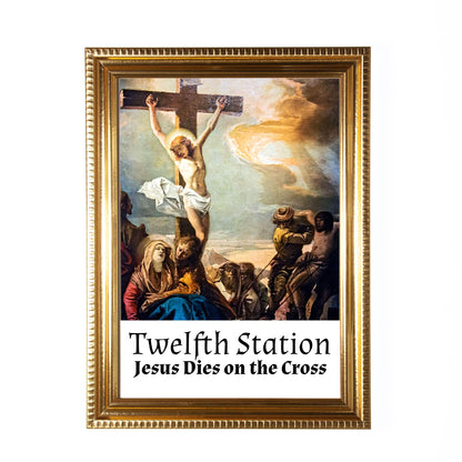 Stations of the Cross, Set of 14 Hand-Framed 5x7 Prints—Original Design with Restored Antique Artwork—Gold Frame