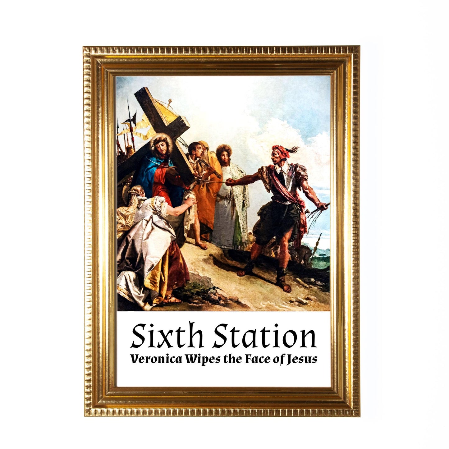 Stations of the Cross, Set of 14 Hand-Framed 5x7 Prints—Original Design with Restored Antique Artwork—Gold Frame