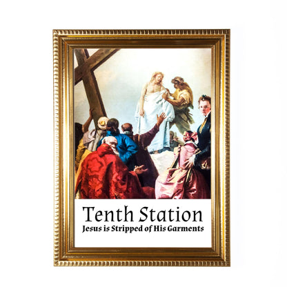 Stations of the Cross, Set of 14 Hand-Framed 5x7 Prints—Original Design with Restored Antique Artwork—Gold Frame
