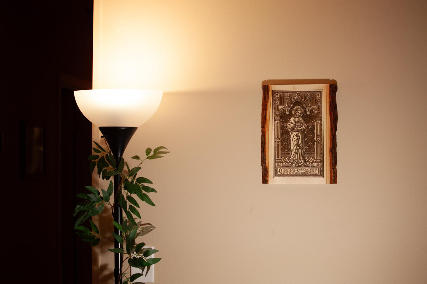 Our Lady of Grace 9" x 11" Laser-Engraved Wood Wall Art with Bark Edge, Engraved in the USA, Catholic Living