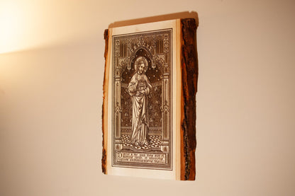 Our Lady of Grace 9" x 11" Laser-Engraved Wood Wall Art with Bark Edge, Engraved in the USA, Catholic Living